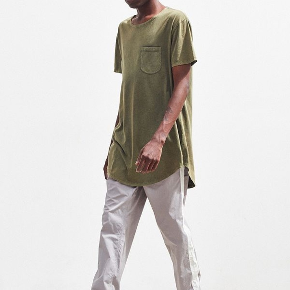 Green Acid Wash Scoop Neck Curved Hem Tee